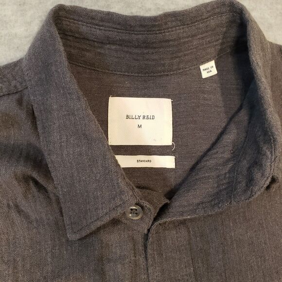 Billy Reid Herringbone Long Sleeve Shirt Mens Medium Gray Cotton Tencel USA - Picture 3 of 6